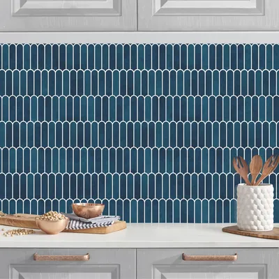 Produktbild von Küchenrückwand mit Motiv selbstklebend - 0.65 mm Wandpaneel wasserfest Design blau Fliesenoptik Spritzschutz fugenlos