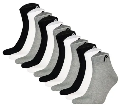 Produktbild von HEAD Uni Quarter Socken, 12er Pack - All Sports Training Quarter 12P, Logo, einfarbig Schwarz/Grau/Weiß 43-46