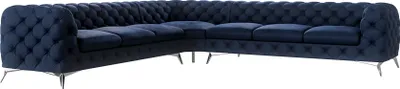 Produktbild von S-STYLE MÖBEL - Chesterfield Ecksofa Cleo mit Silber Metall Füßen aus Marineblau Samtstoff, B/T/H: 323 cm/ 323 cm/ 75 cm