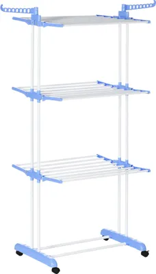 Produktbild von Wäscheständer - Vertikaler Wäscheturm - Faltbar - 3 Ebenen - Mit Rollen - Stahlrahmen - 73 x 64 x 172 cm - Blau