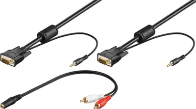 Produktbild von Full HD SVGA-Monitorkabel mit Audioleitung mit 2x 3,5-mm-Audioleitung (stereo) und 3,5-mm-Adapter > 2x Cinchstecker (audio)