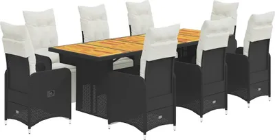 Produktbild von vidaXL 9-tlg. Garten-Bistro-Set mit Kissen Schwarz Poly Rattan
