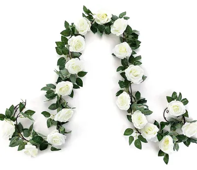 Produktbild von Blumengirlande Künstlich Weiß 2 Stück 220cm 16 Rosen pro Girlande