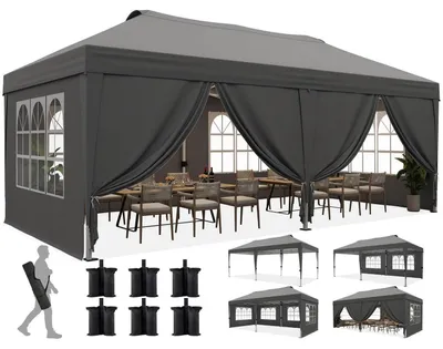 Produktbild von Faltpavillon 3x6m Pop-Up mit 6 Seitenwänden Grau UV-Schutz 50+ Stahlrahmen