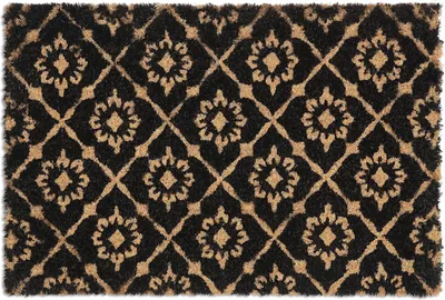 Produktbild von Relaxdays Fußmatte Kokos, 40x60 cm, florale Ornamente, Türvorleger innen & außen, rutschfest, wetterfest, natur/schwarz