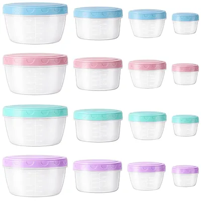 16 Kunststoffdosen mit Deckel, 80–600 ml, 4 Farben, stapelbar