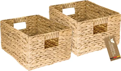 Produktbild von HMF Aufbewahrungskorb geflochten aus Wasserhyazinthe, dekorativer Korb mit Tragegriffen zur Aufbewahrung für Badezimmer Küche und Wohnbereich, 2er Set, Größe L, 36 x 28 x 20 cm, Natur