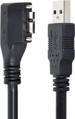 Produktbild von SYSTEM-S USB 3.0 Kabel 5 m Typ A Stecker zu Micro B Stecker Winkel Schraube in Schwarz