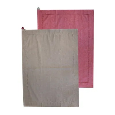 Obrázok produktu pre HOME ELEMENTS Utierka z recyklovanej bavlny, 2 ks, 50 x 70 cm, béžová + červená