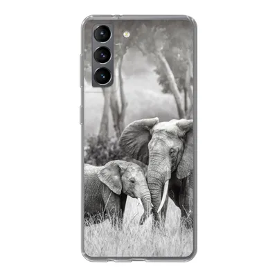 Produktbild von MuchoWow® Handyhülle Schutzhülle Hülle für Samsung Galaxy S21 Elefant - Tiere - Natur - Schwarz und weiß Silikon Softcase Handy Hülle - Softcase