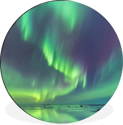 Produktbild von MuchoWow® Aluminium Wandkreis Nordlichter - Sternenhimmel - Wasser Ø 90 cm Wanddeko Modern Wohnzimmer - Mauerkreis - Wandbilder - Runde Bild - Bild aus Aluminium - Schlafzimmer - Wohnzimmerdekoration - Wand Dekoration