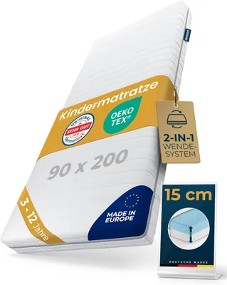Produktbild von Sun Garden Kindermatratze cm 3–12 Jahre 2-in-1 Mitwachs-System 15 cm Komfortschaum RG28 Dermatest