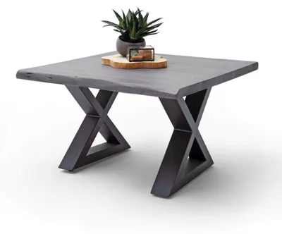 Produktbild von Couchtisch Baumkantentisch Akazie-massiv X-Form quadratisch grau lackiert 75 cm