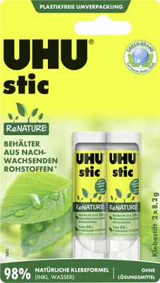 Produktbild von UHU ReNATURE Klebestift mit Schraubkappe, 2er Pack, je 8,2 g