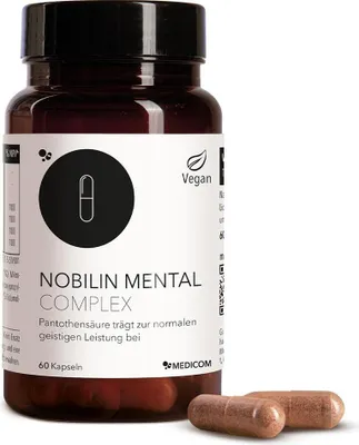 Produktbild von Medicom Nobilin Mental Complex mit Lion‘s-Mane-Extrakt, davon Beta-Glucan,CDP-Cholin(Citicolin), Vit 6 & 12, Folsäure & Pantothensäure, 60 Kapseln