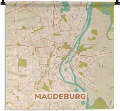 Produktbild von MuchoWow® Wandteppich Wandbehang Macdeburg - Stadtplan - Vintage - Karte 90x90 cm Tapisserie Dekoration Wandtuch - Wandaufhänger