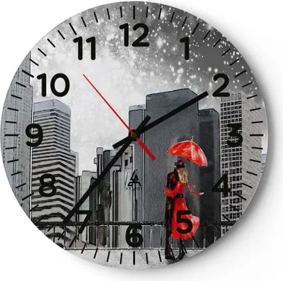 Produktbild von Wanduhr - Rund - Glasuhr - Stadt Haus Straße - 40x40cm - Schleichendes Uhrwerk - Lautlos - zum Aufhängen bereit - Dekoration Modern - Wanddekoration aus Glas - C4AR40x40-3948
