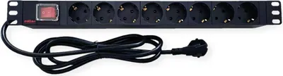 Produktbild von ROLINE 19-Zoll-Steckdosenleiste 8fach, mit Ein-/Aus-Schalter, schwarz, 2 m