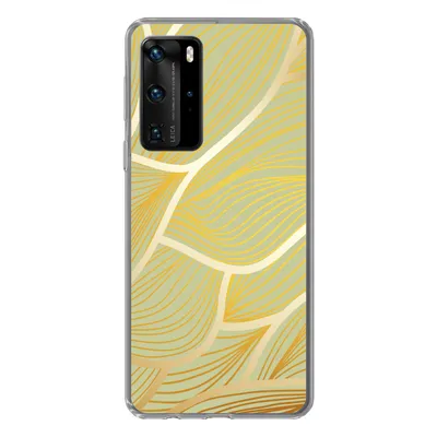 Produktbild von MuchoWow® Handyhülle Schutzhülle Hülle für Huawei P40 Pro Goldene Wellen auf grünem Hintergrund Silikon Softcase Handy Hülle - Schutz