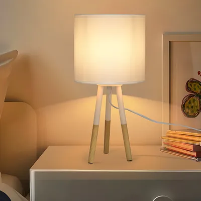 Produktbild von ZMH Nachttischlampe Weiß Schlafzimmer Holz E27  Wohnzimmer  Landhausstil Tisch Lampe für Bett Esszimmer Esstisch Hotel Bar Café