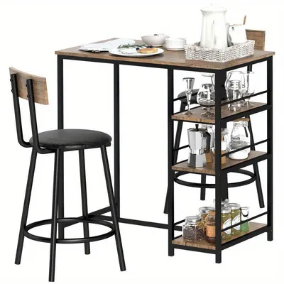 Immagine prodotto di Barset – Tavolo da bar con 2 sedie – Set bistro 3-in-1 – Salvaspazio con spazio contenitivo