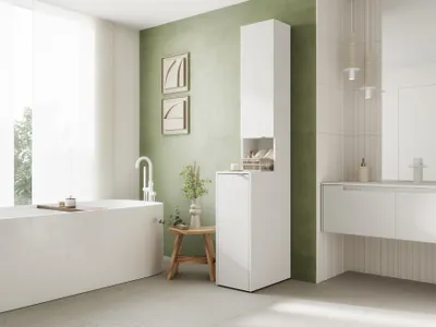 Immagine prodotto di Mobile da bagno LORA 210 x 33 x 56 cm di altezza, mobile contenitore con ripiani, mobile alto da bagno bianco opaco