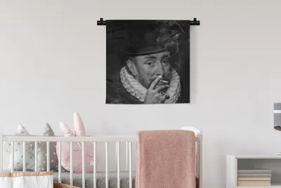 Produktbild von MuchoWow® Wandteppich Wandbehang Porträt von Wilhelm I. - Adriaen Thomasz - Schwarz und Weiß 60x60 cm Tapisserie Dekoration Wandtuch - Dekorationen - Wand Decke