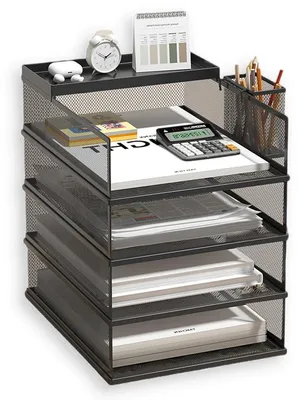 Produktbild von Dokumentenablage Briefablage Ablagekorb - 5 Ebenen stapelbar - Schwarz - 33 x 25 x 7 cm