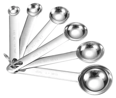Maatlepelset, 6 Stück, Edelstahl, Messlöffel, 15 ml bis 0,62 ml