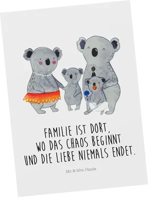 Produktbild von Mr. & Mrs. Panda Postkarte Koala Familie - Weiß - Geschenk, Muttertag, Papa, Family, Ansichtskarte, Koalas, Ansichtskarten, Grußkarte, Fotokarte, Kinder, Postkarten