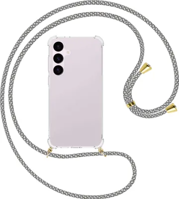 Produktbild von Handykette Backcover-Schutzhülle mit Band (Metall goldfarben) für Samsung Galaxy S24 Plus - weiß/grau kariert