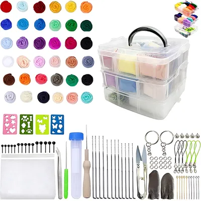 Produktbild von Bastelsets, 36 Farben Filzwolle Set, mit Filznadeln, Filzwerkzeugen Zubehör und Aufbewahrungsbox, Nassfilzen und Trockenfilzen DIY Handwerk