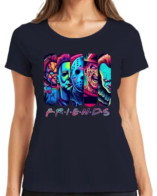 Zdjęcie produktu dla Horror Friends Neon Chucky Michael Myers Jason Freddy Pennywise Damska koszulka, granatowy, XL