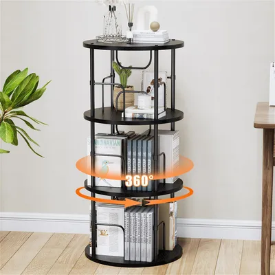 Immagine prodotto di Libreria girevole a 3 ripiani, dimensioni 45x45x97 cm, colore nero, realizzata in legno MDF e metallo
