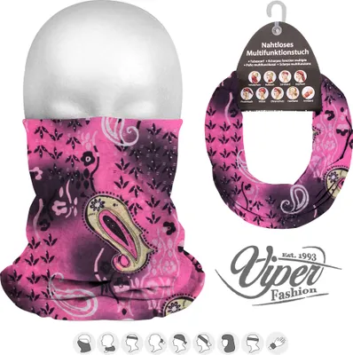 Produktbild von WS Multifunktionstuch Schlauchschal Halstuch Motorrad Mundschutz Fahrrad Bandana Paisley pink schwarz 92