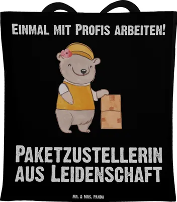 Produktbild von Mr. & Mrs. Panda Einkaufstüte Paketzustellerin Leidenschaft - Schwarz - Geschenk, Schultasche, Shopping Tasche, Witzig, Lustig, Jutebeutel, einkaufsshopper, Spruch
