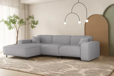 Produktbild von Ecksofa Designersofa GLORIA in Stoff Artico Hellgrau Ottomane Links