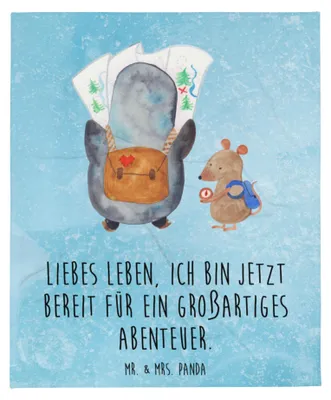 Produktbild von Mr. & Mrs. Panda Plüschdecke Pinguin & Maus Wanderer - Eisblau - Geschenk, Abenteuer, Bettdecke, Wandern, Winterdecke, Plaid, Wanderlust, Kunstfelldecke, Decke