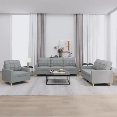 Obrázok produktu pre vidaXL 3-dielna sedacia súprava s vankúšmi Light Grey Fabric