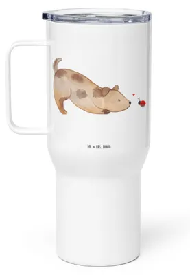 Produktbild von Mr. & Mrs. Panda Kaffee-to-go-Becher Hund Marienkäfer - Weiß - Geschenk, Reisebecher, Sprüche, Großer Thermobecher, thermosbecher, Mischlingshund, Isolierbecher, Achtsam