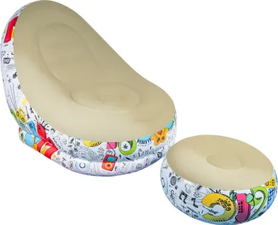 Produktbild von Aga Aufblasbarer Sessel mit Fußstütze DS2505, Sessel mit Sitzpuff – Veloursoptik, PVC, bis 120 kg, leicht faltbar, für drinnen & draußen