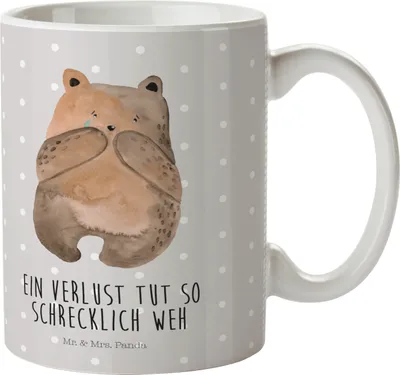 Produktbild von Mr. & Mrs. Panda Plastikbecher Bär Verlust - Grau Pastell - Geschenk, Mehrwegbecher, Henkelbecher, Trinklernbecher, Pott, Schulkind Tasse, Teddy