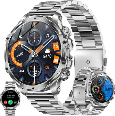 Produktbild von Herren Smartwatch mit Telefonfunktion, 800 mAh Akku, Taschenlampe, 5ATM Aktivitätstracker 123 Sportmodi, Blutdruck-Schrittzähler
