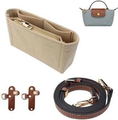 Produktbild von Mini-Leder-Taschen-Organisator mit Tragegurt und Taschenhalter für kleine Handtaschen mit Riemen und Innenorganisatoren.