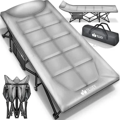 Imagen del producto de Cama de camping plegable con bolsa de transporte, resistente hasta 200 kg, para uso en interiores y exteriores