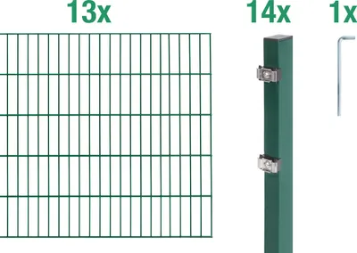 Produktbild von Alberts Doppelstabmatten Zaun, Höhe 120 cm, Länge 26 m, Zaun-Komplettset zum Einbetonieren, grün, Pfosten 60x40 mm