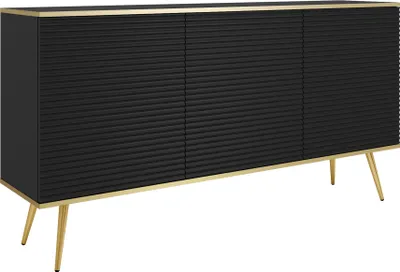 Image de Sideboard noir glamour avec pieds dorés, 160 x 85 x 39