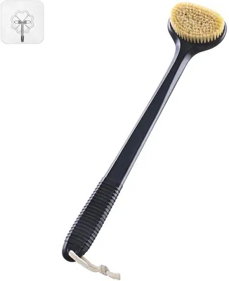 Image de Brosse de massage en poils naturels, 43 cm, poignée antidérapante, brosse de relaxation et de drainage lymphatique pour la douche, en cuir, pour soulager le dos, appareil de massage bien-être pour hommes et femmes
