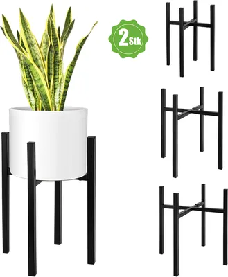 Produktbild von 2 stücke Blumenständer Erweiterbare Breite für 23-37cm und Verstellbare Höhe, Metall Pflanzenhalter, Blumentopfhalter, Topfpflanzenständer schwarz