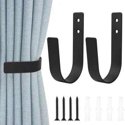 Imagen del producto de 2 sujetadores de cortina metálicos en forma de U. Sujetadores para cortinas